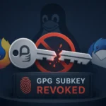 GPG Subkey mit Symbolen von Firefox, Linux und Thunderbird, das als revokiert dargestellt wird.