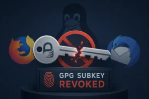 GPG subkey revocada en un contexto de seguridad digital relacionado con Firefox.