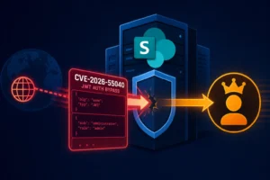 Diagram illustrating JWT Auth Bypass vulnerability in SharePoint 2026.