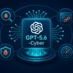 Graphic representation of GPT-5.6-Cyber AI with technological elements.