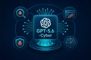 Modelo GPT-5.6-Cyber con iconos relacionados en fondo oscuro.
