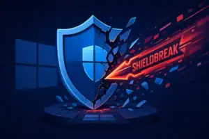 Щит с логотипом Windows, олицетворяющий уязвимость в защитном ПО.