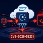 Graphic illustrating SAP vulnerabilities with a focus on CVE-2026-58231.