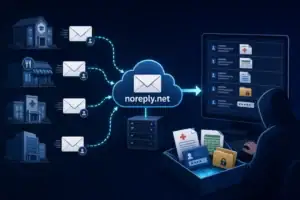 Visual representation of data leaks from noreply domains and their implications.