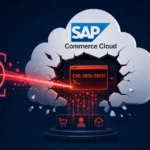 Логотип SAP Commerce Cloud з кодом у хмарі та векторними елементами.