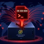 Visual representation of global cybersecurity threat from VMware vCenter CVE-2026-59310.