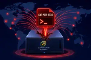 Уязвимость CVE-2026-59310 в VMware vCenter, на фоне карты мира.
