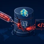 Шприц з SQL-кодом проникає в базу даних, що руйнується.