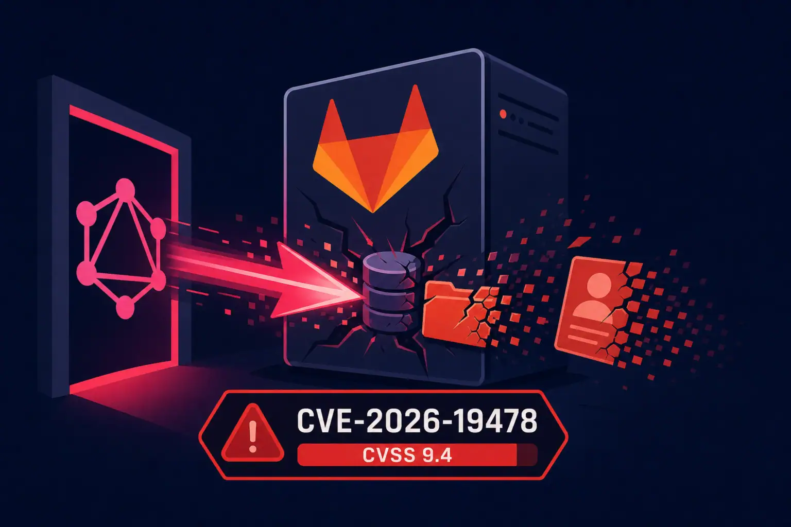 Representación gráfica del CVE-2026-19478 en GitLab para riesgo de eliminación de datos.