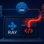 Ray DNS Rebinding RCE concept illustrated with server and laptop visuals.