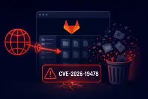 Graphic illustrating the CVE-2026-19478 bug and its effects on data.