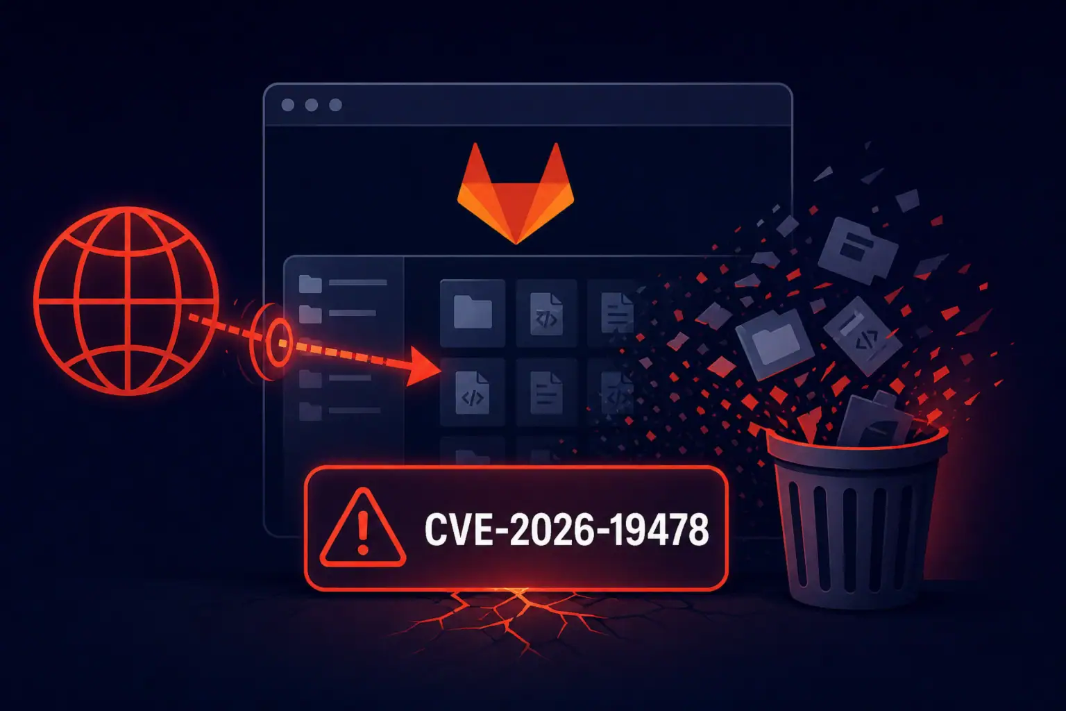 Graphic illustrating the CVE-2026-19478 bug and its effects on data.