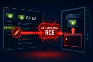 Gitea's RCE vulnerability highlighted in a digital illustration.