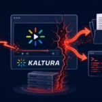 Kaltura player illustration depicting data theft and RCE vulnerabilities.