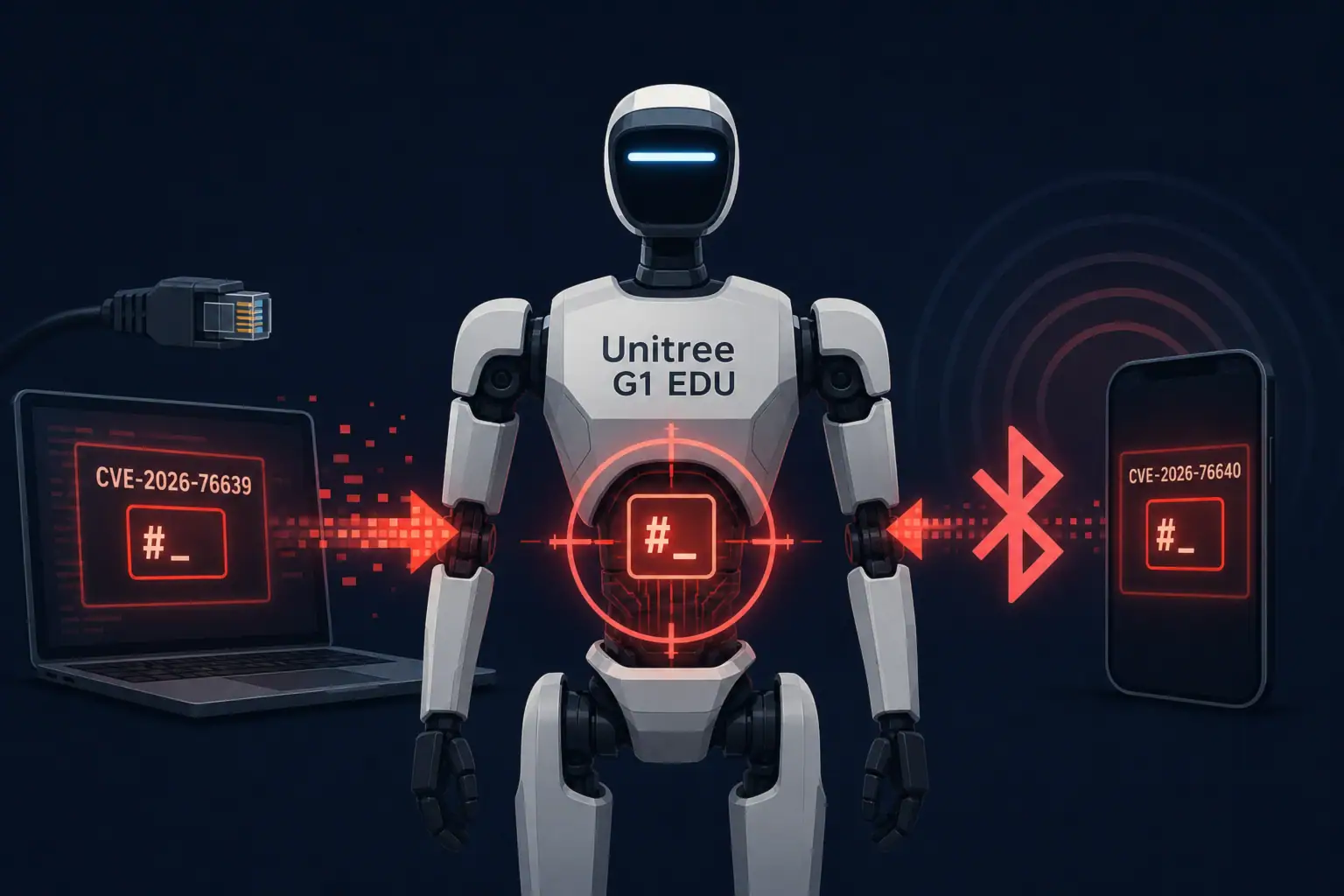 Робот Unitree G1 EDU с подключением к устройствам через Bluetooth и Ethernet.