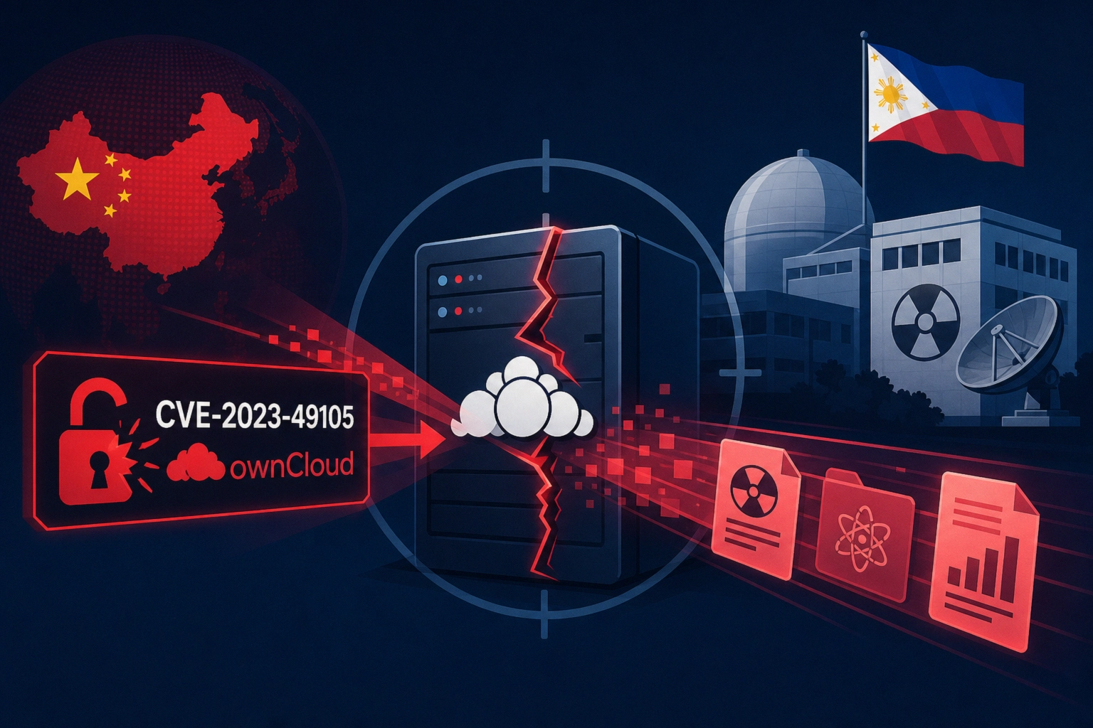 ** Visual representation of a cyber attack targeting a nuclear center.