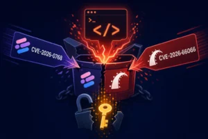 Visual representation of CVE vulnerabilities related to Langflow and Rails.