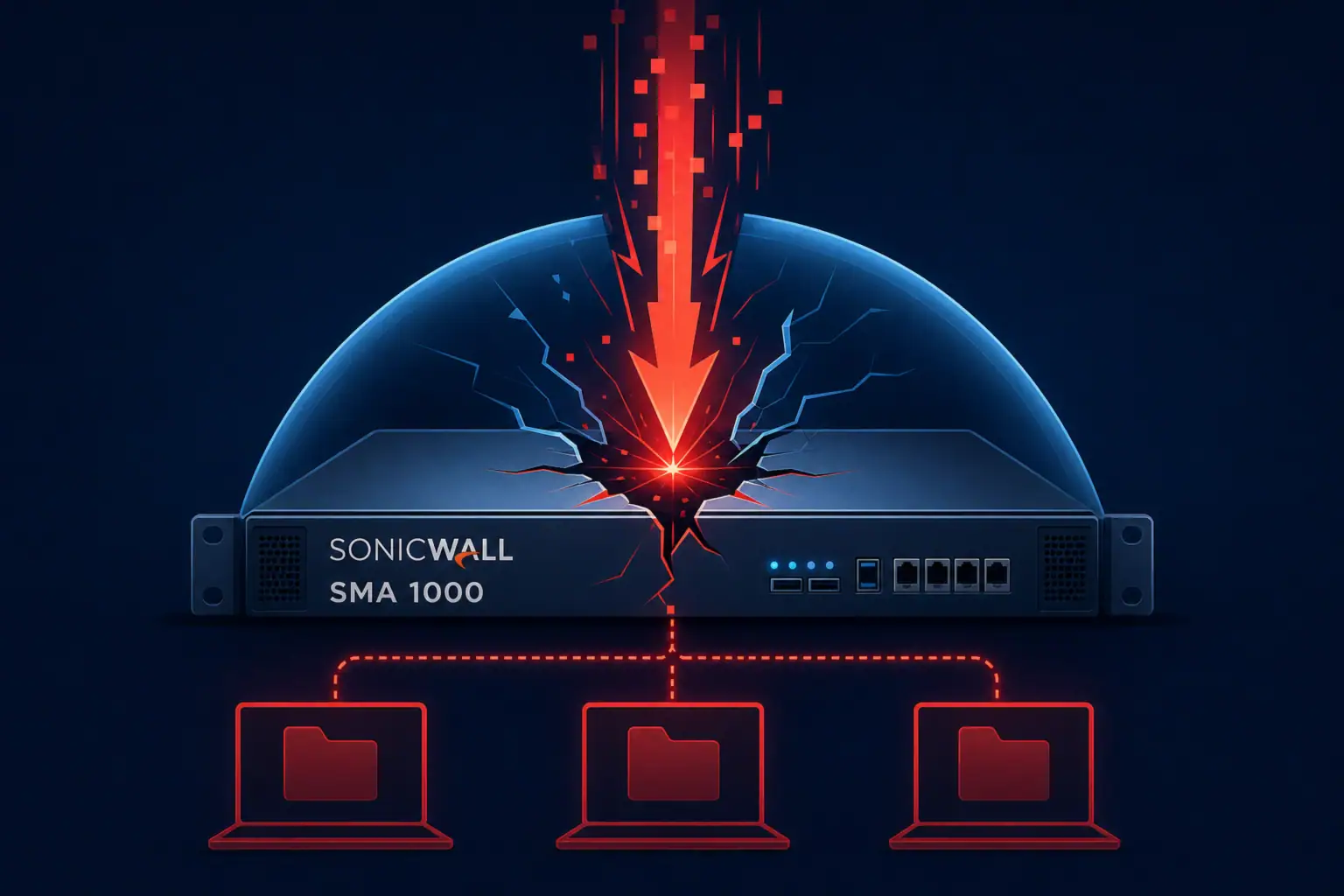 Gráfico sobre vulnerabilidades en SonicWall SMA 1000 con red de conectividad.