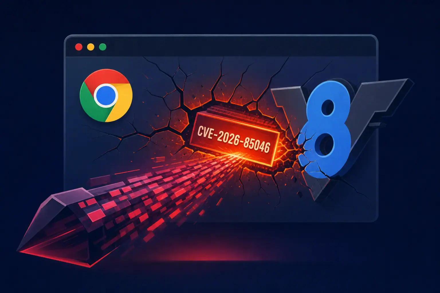Representación gráfica del CVE-2026-85046 en un entorno de navegador Chrome.