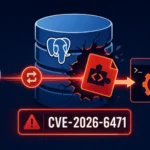 Iconographische Darstellung von PostgreSQL und CVE-2026-6471 Sicherheitsanfälligkeit.