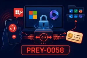 ** Illustration depicting cloud data theft concepts with devices and security symbols.