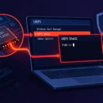 UEFI Shell и SPI Flash на экране ноутбука с элементами безопасности.