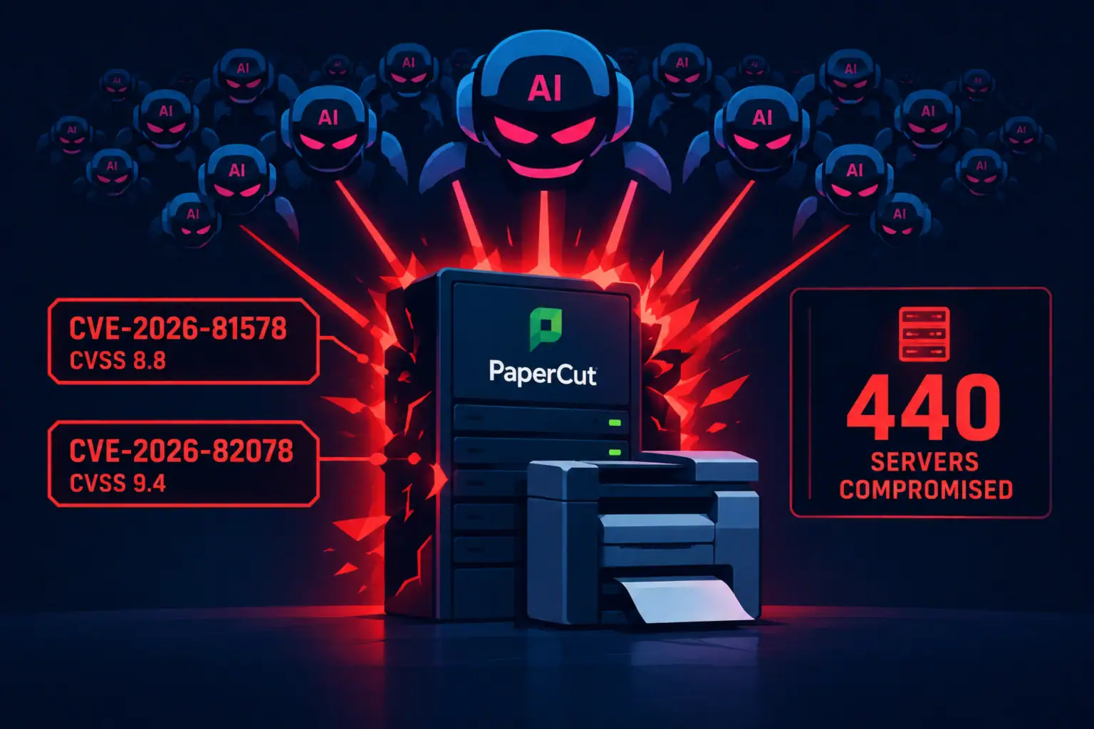 Атака на серверы PaperCut с использованием AI-агентов, 440 серверов скомпрометированы.