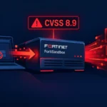 FortiSandbox system displaying warning of CVSS 8.9 vulnerability.