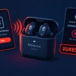 Беспроводные наушники Skullcandy Dime 3 с телефоном и сообщением о обновлении.