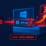 Visual representation of CVE-2026-68820 exploiting afd.sys vulnerability.