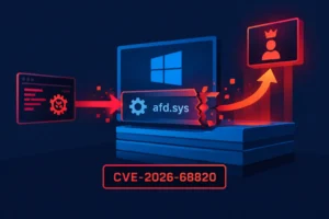 Visual representation of CVE-2026-68820 exploiting afd.sys vulnerability.