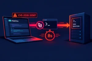 Компьютер с интерфейсом Marimo и временем доступа к SSH bastion за 8 секунд.