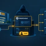 Diagram illustrating a cyberattack scenario involving MeshCentral and 3BB.