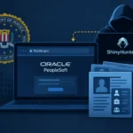 Illustration depicting ShinyHunters claiming FBI breach of Oracle PeopleSoft.
