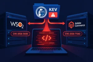 CISA KEV catalog featuring CVE-2026-5430 and CVE-2026-71362 details.