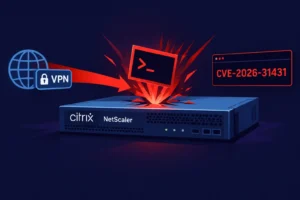 Citrix NetScaler device with security vulnerabilities highlighted.