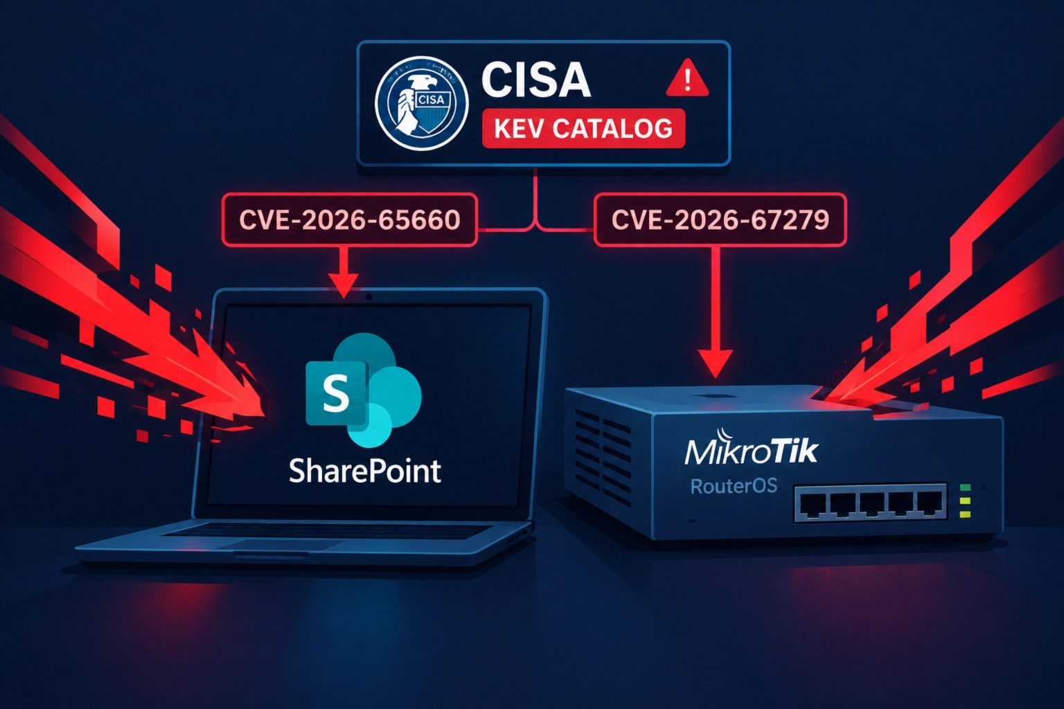 CISA alerts on SharePoint and MikroTik vulnerabilities in KEV catalog.