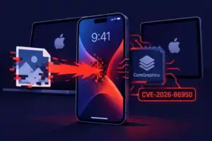 Схематичне зображення, що ілюструє уразливість CVE-2026-86950 у CoreGraphics.