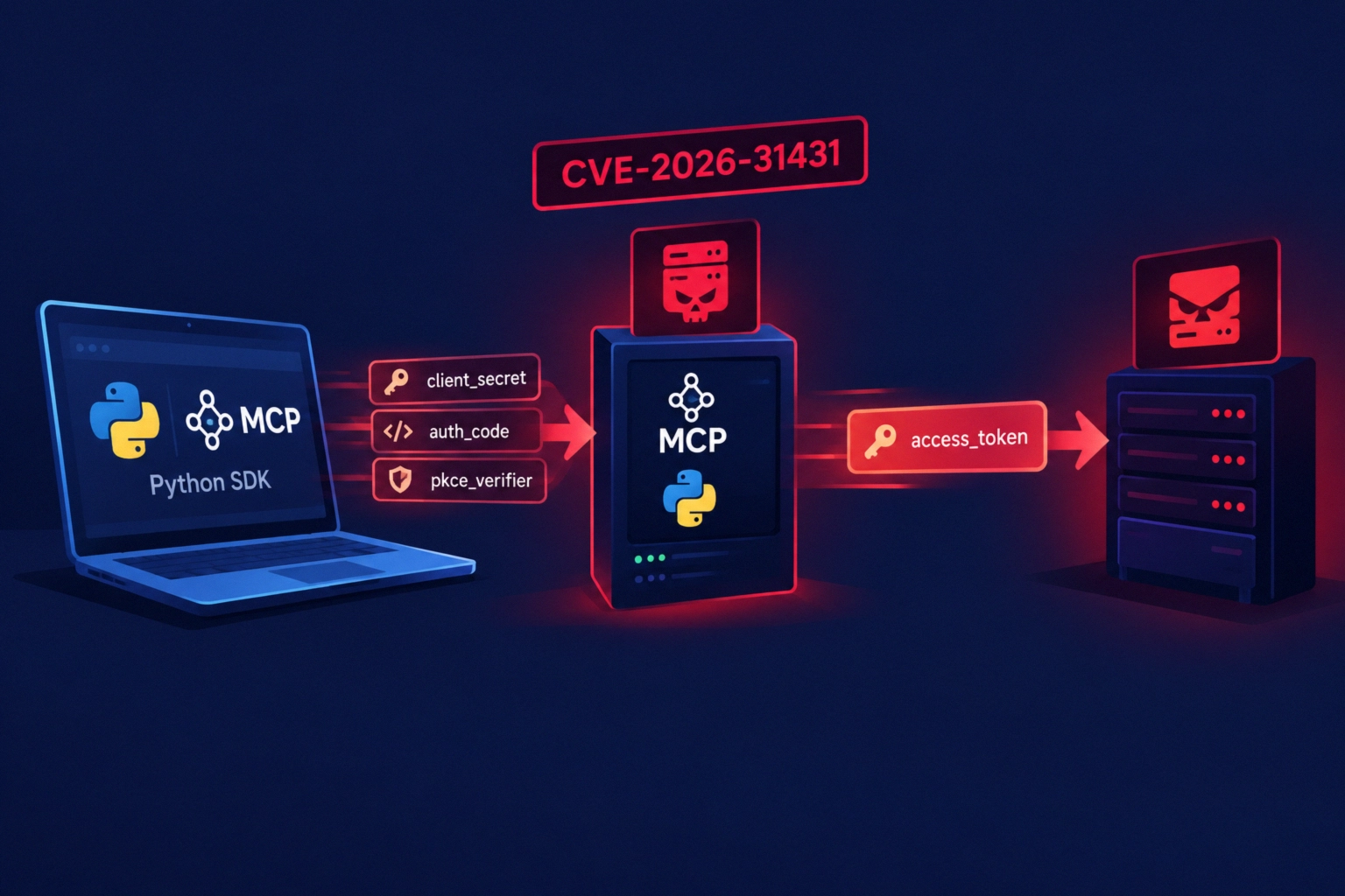 Diagram illustrating MCP Python SDK vulnerability with OAuth token theft risk.