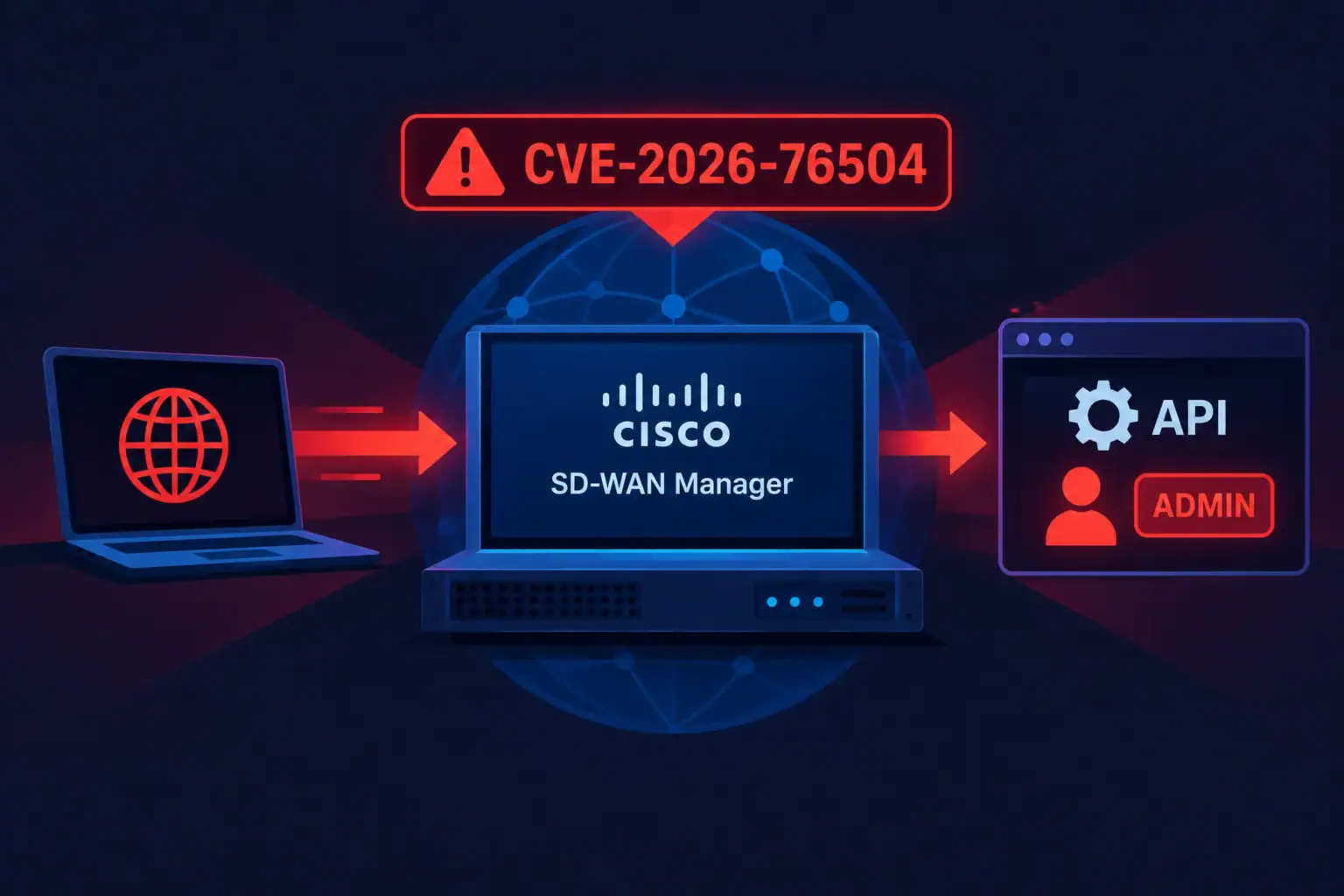 Обозначение уязвимости CVE-2026-76504 в Cisco SD-WAN Manager.