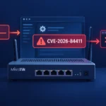 Мікротик маршрутизатор з попередженням про критичну вразливість CVE-2026-84411.