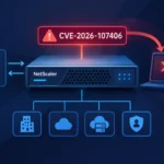 Critical RCE vulnerability in Citrix NetScaler SAML illustrated with warning icon.