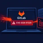 GitLab interface displaying CVE-2026-97229 alert with computer elements.