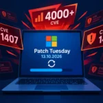 Pantalla de computadora con anuncios de parches de seguridad de Microsoft.
