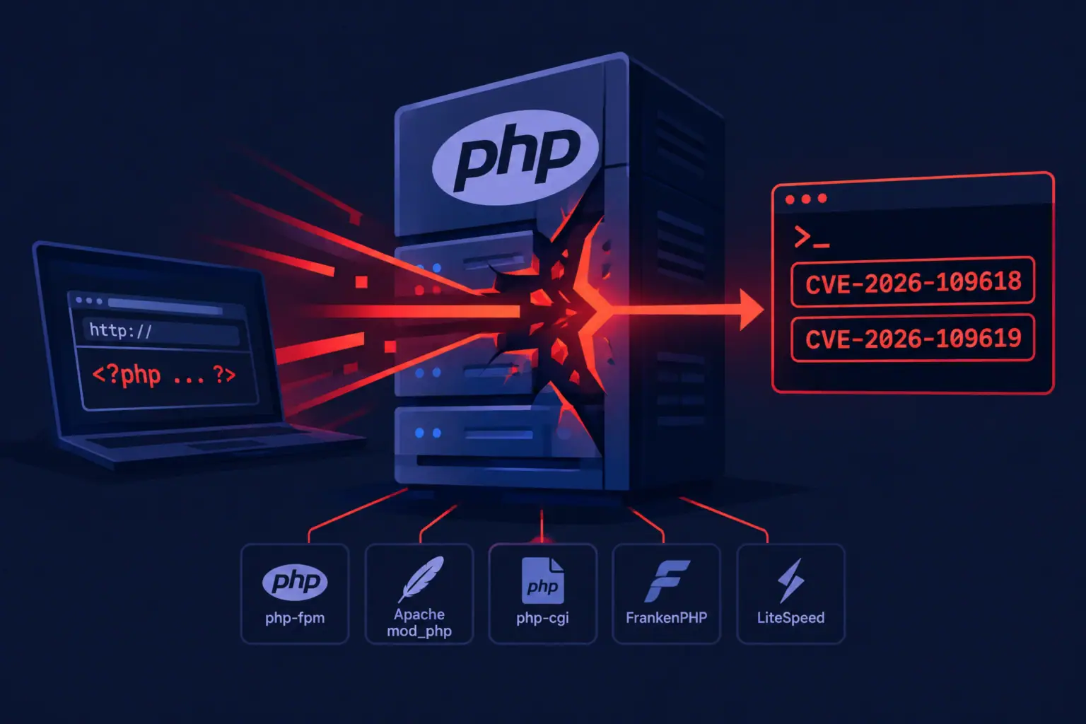 Visualization of PHP RCE vulnerabilities and their impact on servers.