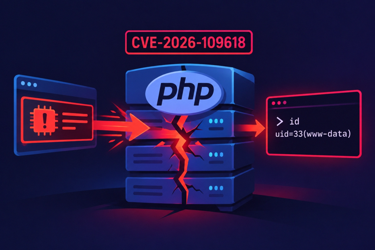 RCE vulnerability illustration related to CVE-2026-109618 in PHP.