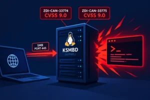 Уязвимости KSMBD в Linux с CVSS 9.0, показывающие взаимодействие с сервером.